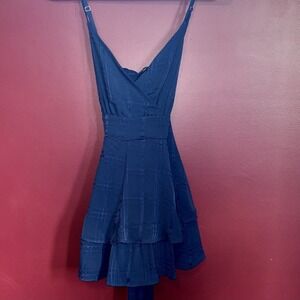 Francesca's Junior Women Blue Ruffled Mini Fit & Flare Romper Sz M Sleeveless